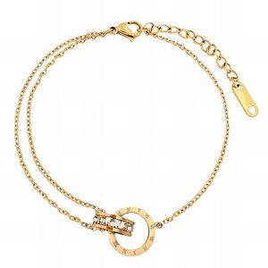 18K Gold Plated Anklet | CZ Ring Charm | Waterproof Stainless Steel